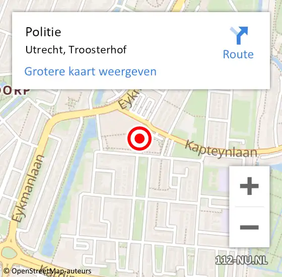 Locatie op kaart van de 112 melding: Politie Utrecht, Troosterhof op 23 april 2021 17:12
