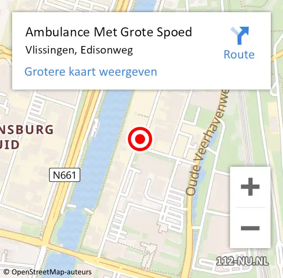 Locatie op kaart van de 112 melding: Ambulance Met Grote Spoed Naar Vlissingen, Edisonweg op 23 april 2021 18:50