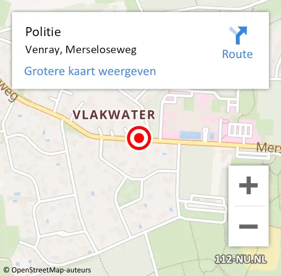 Locatie op kaart van de 112 melding: Politie Venray, Merseloseweg op 23 april 2021 19:33