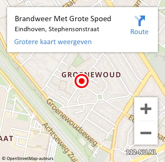 Locatie op kaart van de 112 melding: Brandweer Met Grote Spoed Naar Eindhoven, Stephensonstraat op 25 april 2021 00:52