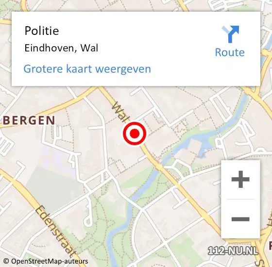 Locatie op kaart van de 112 melding: Politie Eindhoven, Wal op 25 april 2021 17:53