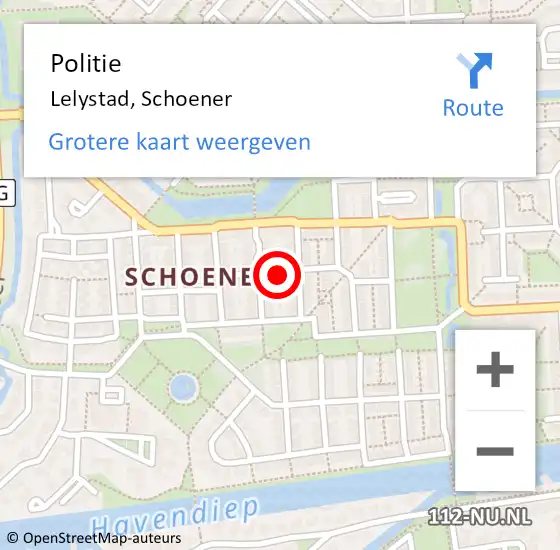 Locatie op kaart van de 112 melding: Politie Lelystad, Schoener op 25 april 2021 18:48
