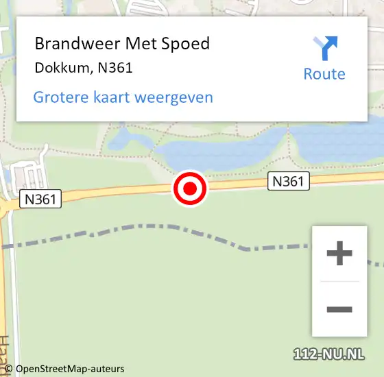 Locatie op kaart van de 112 melding: Brandweer Met Spoed Naar Dokkum, N361 op 25 april 2021 23:38