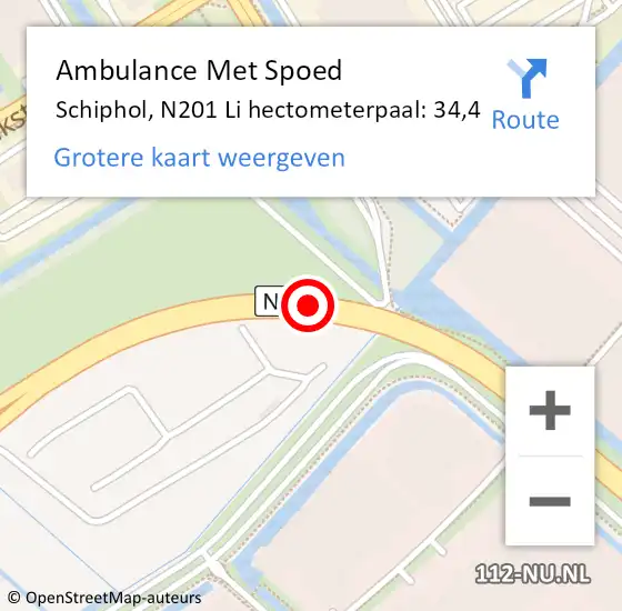 Locatie op kaart van de 112 melding: Ambulance Met Spoed Naar Schiphol, N201 Li hectometerpaal: 34,4 op 26 april 2021 13:40