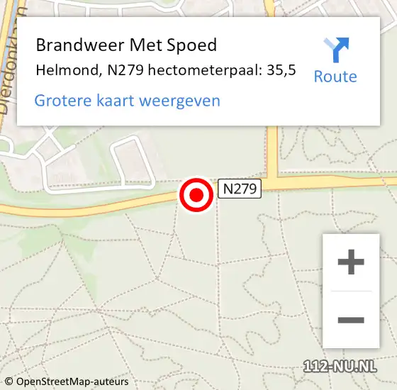Locatie op kaart van de 112 melding: Brandweer Met Spoed Naar Helmond, N279 hectometerpaal: 35,5 op 26 april 2021 14:14