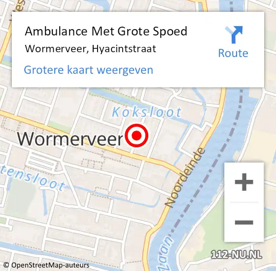 Locatie op kaart van de 112 melding: Ambulance Met Grote Spoed Naar Wormerveer, Hyacintstraat op 26 april 2021 15:16