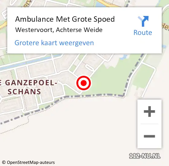Locatie op kaart van de 112 melding: Ambulance Met Grote Spoed Naar Westervoort, Achterse Weide op 27 april 2021 12:21