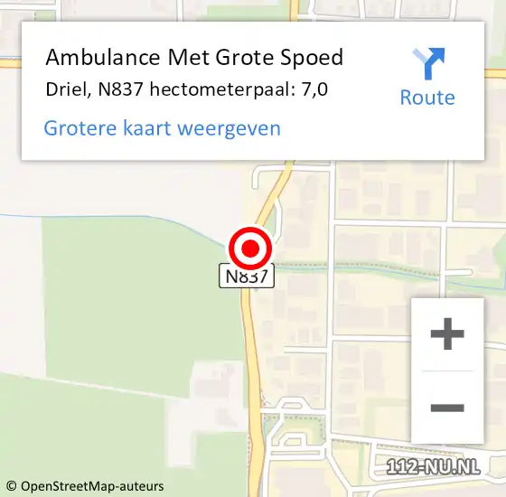 Locatie op kaart van de 112 melding: Ambulance Met Grote Spoed Naar Driel, N837 hectometerpaal: 7,0 op 28 april 2021 08:33