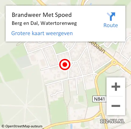 Locatie op kaart van de 112 melding: Brandweer Met Spoed Naar Berg en Dal, Watertorenweg op 28 april 2021 17:09