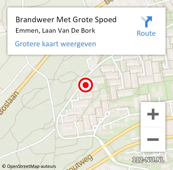 Locatie op kaart van de 112 melding: Brandweer Met Grote Spoed Naar Emmen, Laan Van De Bork op 29 april 2021 04:45