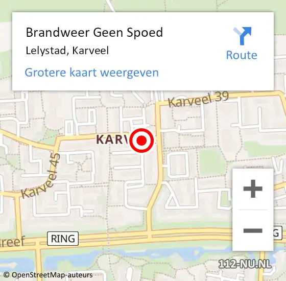 Locatie op kaart van de 112 melding: Brandweer Geen Spoed Naar Lelystad, Karveel op 29 april 2021 12:15