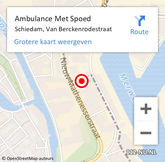 Locatie op kaart van de 112 melding: Ambulance Met Spoed Naar Schiedam, Van Berckenrodestraat op 29 april 2021 12:59
