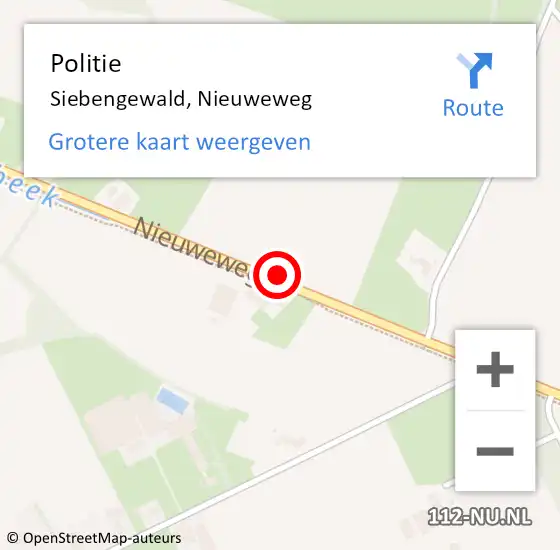 Locatie op kaart van de 112 melding: Politie Siebengewald, Nieuweweg op 30 april 2021 16:39