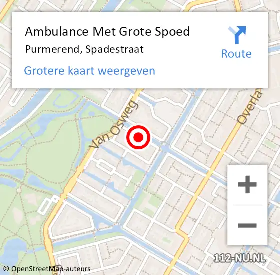 Locatie op kaart van de 112 melding: Ambulance Met Grote Spoed Naar Purmerend, Spadestraat op 30 april 2021 19:06