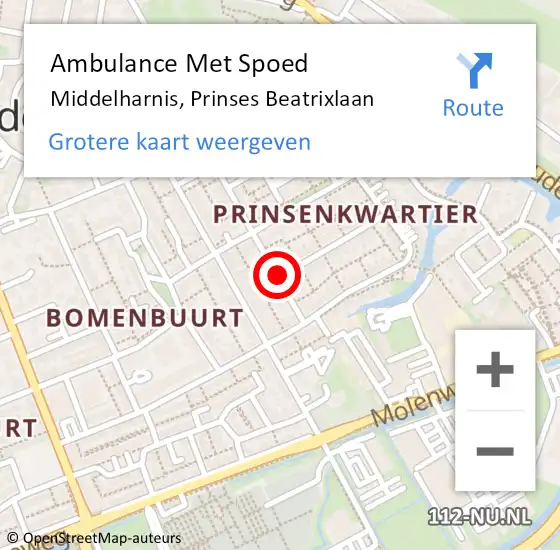 Locatie op kaart van de 112 melding: Ambulance Met Spoed Naar Middelharnis, Prinses Beatrixlaan op 30 april 2021 22:25