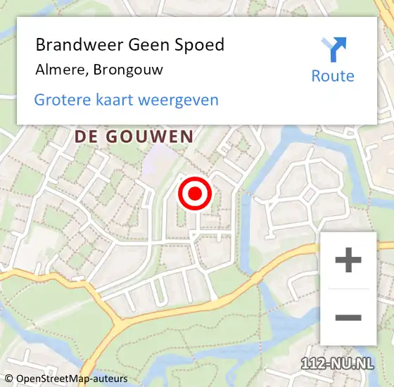 Locatie op kaart van de 112 melding: Brandweer Geen Spoed Naar Almere, Brongouw op 1 mei 2021 10:17