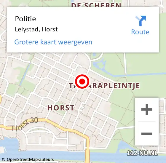 Locatie op kaart van de 112 melding: Politie Lelystad, Horst op 1 mei 2021 18:49