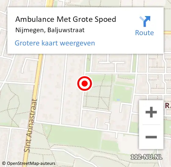 Locatie op kaart van de 112 melding: Ambulance Met Grote Spoed Naar Nijmegen, Baljuwstraat op 2 mei 2021 10:07