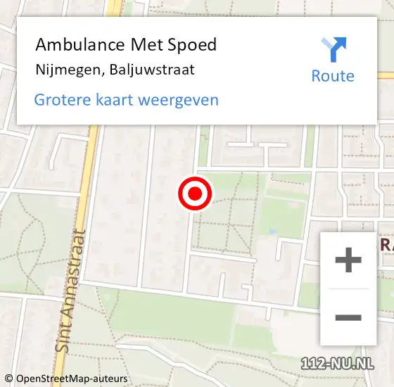 Locatie op kaart van de 112 melding: Ambulance Met Spoed Naar Nijmegen, Baljuwstraat op 2 mei 2021 10:31