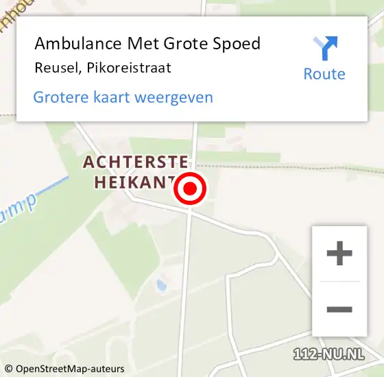 Locatie op kaart van de 112 melding: Ambulance Met Grote Spoed Naar Reusel, Pikoreistraat op 2 mei 2021 16:27