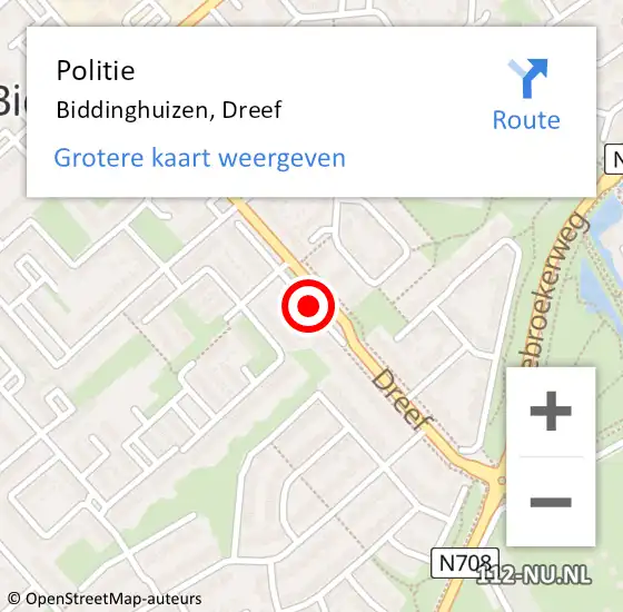 Locatie op kaart van de 112 melding: Politie Biddinghuizen, Dreef op 2 mei 2021 21:05