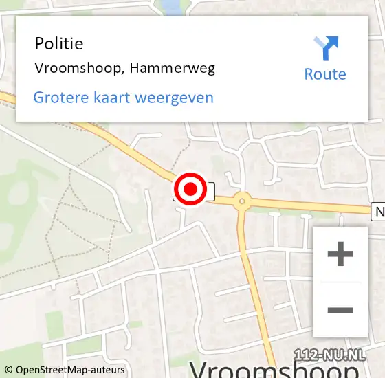 Locatie op kaart van de 112 melding: Politie Vroomshoop, Hammerweg op 3 mei 2021 13:16