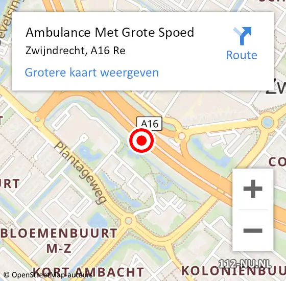Locatie op kaart van de 112 melding: Ambulance Met Grote Spoed Naar Zwijndrecht, A16 Re op 3 mei 2021 16:05