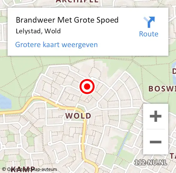 Locatie op kaart van de 112 melding: Brandweer Met Grote Spoed Naar Lelystad, Wold op 4 mei 2021 05:00