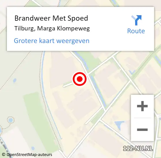 Locatie op kaart van de 112 melding: Brandweer Met Spoed Naar Tilburg, Marga Klompeweg op 4 mei 2021 14:01