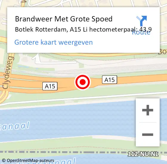 Locatie op kaart van de 112 melding: Brandweer Met Grote Spoed Naar Botlek Rotterdam, A15 Li hectometerpaal: 43,9 op 5 mei 2021 05:51