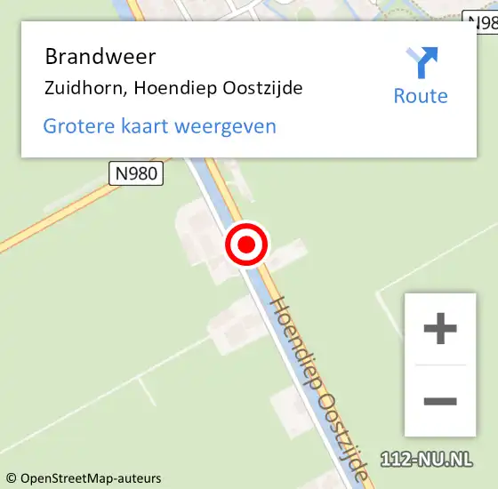 Locatie op kaart van de 112 melding: Brandweer Zuidhorn, Hoendiep Oostzijde op 6 mei 2021 06:29