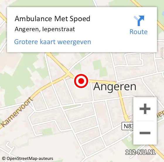 Locatie op kaart van de 112 melding: Ambulance Met Spoed Naar Angeren, Iepenstraat op 6 mei 2021 11:46