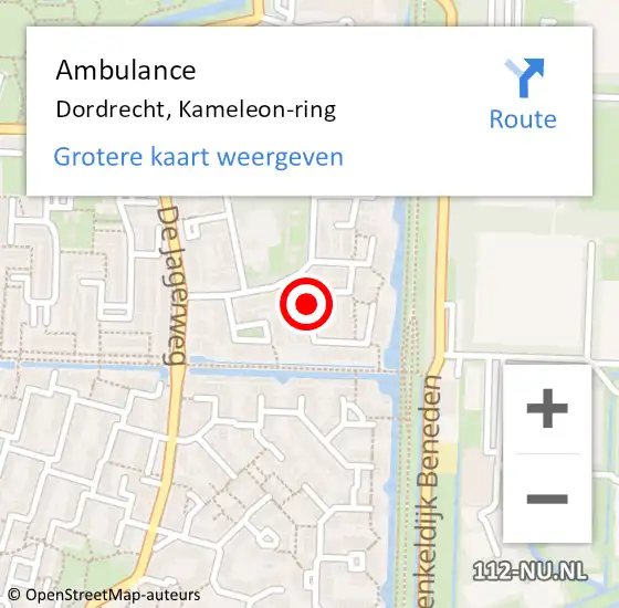 Locatie op kaart van de 112 melding: Ambulance Dordrecht, Kameleon-ring op 6 mei 2021 13:34