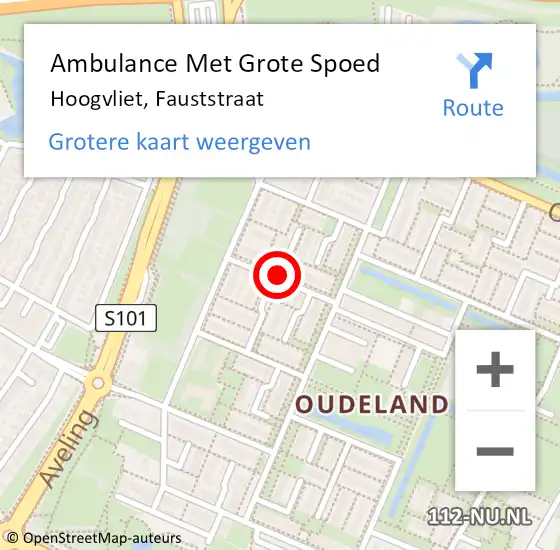 Locatie op kaart van de 112 melding: Ambulance Met Grote Spoed Naar Hoogvliet, Fauststraat op 6 mei 2021 21:47