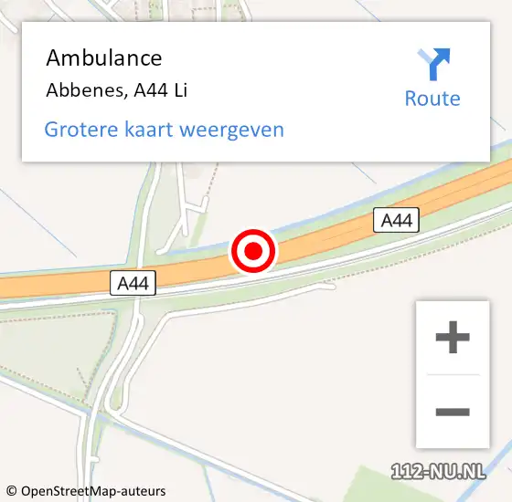 Locatie op kaart van de 112 melding: Ambulance Abbenes, A44 Re op 7 mei 2021 09:44