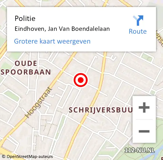 Locatie op kaart van de 112 melding: Politie Eindhoven, Jan Van Boendalelaan op 7 mei 2021 20:52