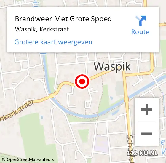 Locatie op kaart van de 112 melding: Brandweer Met Grote Spoed Naar Waspik, Kerkstraat op 9 mei 2021 14:01