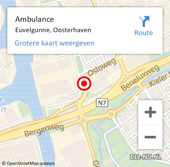 Locatie op kaart van de 112 melding: Ambulance Euvelgunne, Oosterhaven op 9 mei 2021 14:25