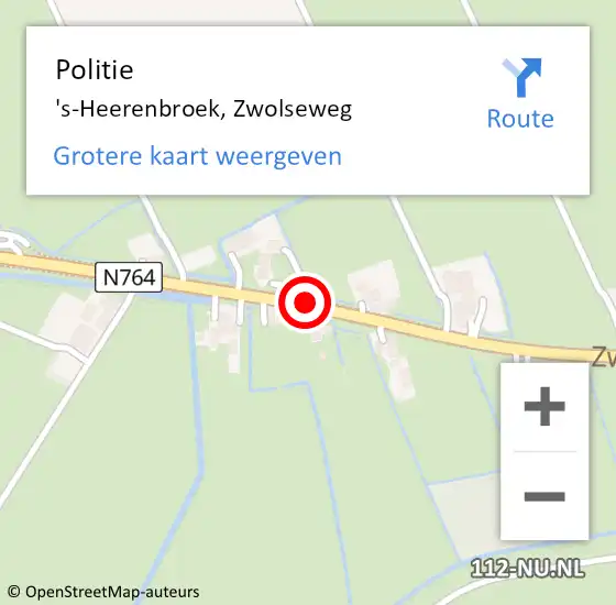 Locatie op kaart van de 112 melding: Politie 's-Heerenbroek, Zwolseweg op 10 mei 2021 12:48