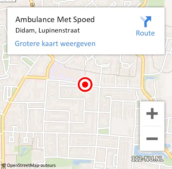 Locatie op kaart van de 112 melding: Ambulance Met Spoed Naar Didam, Lupinenstraat op 10 mei 2021 17:10