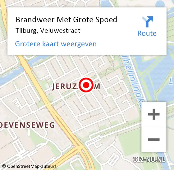 Locatie op kaart van de 112 melding: Brandweer Met Grote Spoed Naar Tilburg, Veluwestraat op 10 mei 2021 21:31