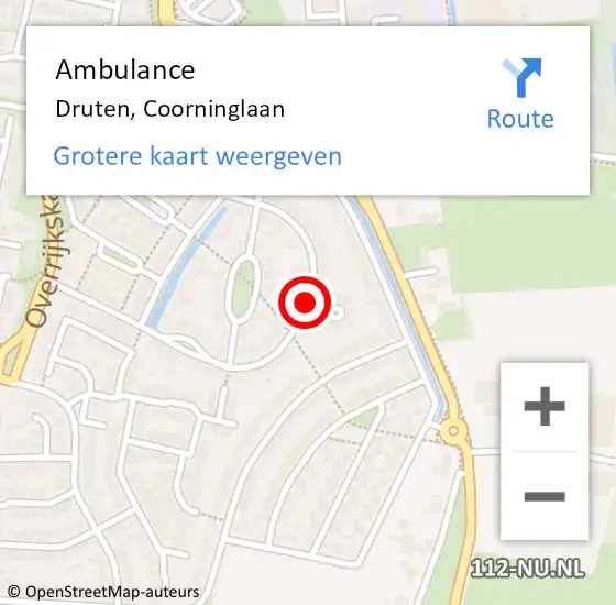 Locatie op kaart van de 112 melding: Ambulance Druten, Coorninglaan op 12 mei 2021 11:09