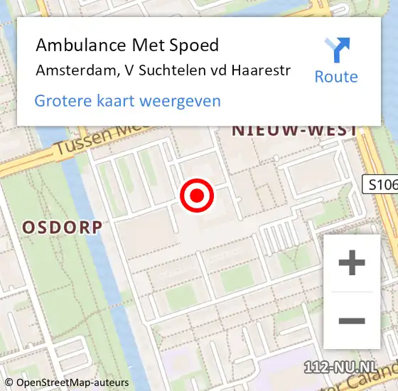 Locatie op kaart van de 112 melding: Ambulance Met Spoed Naar Amsterdam, V Suchtelen vd Haarestr op 12 mei 2021 11:38