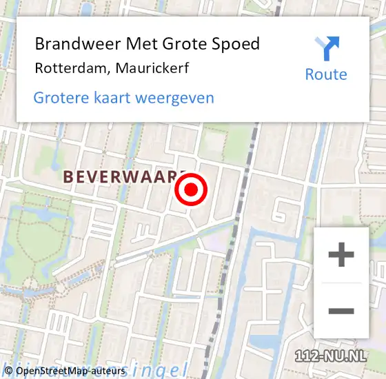 Locatie op kaart van de 112 melding: Brandweer Met Grote Spoed Naar Rotterdam, Maurickerf op 12 mei 2021 18:47