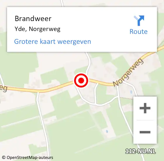 Locatie op kaart van de 112 melding: Brandweer Yde, Norgerweg op 12 mei 2021 19:32