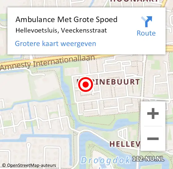 Locatie op kaart van de 112 melding: Ambulance Met Grote Spoed Naar Hellevoetsluis, Veeckensstraat op 12 mei 2021 21:19
