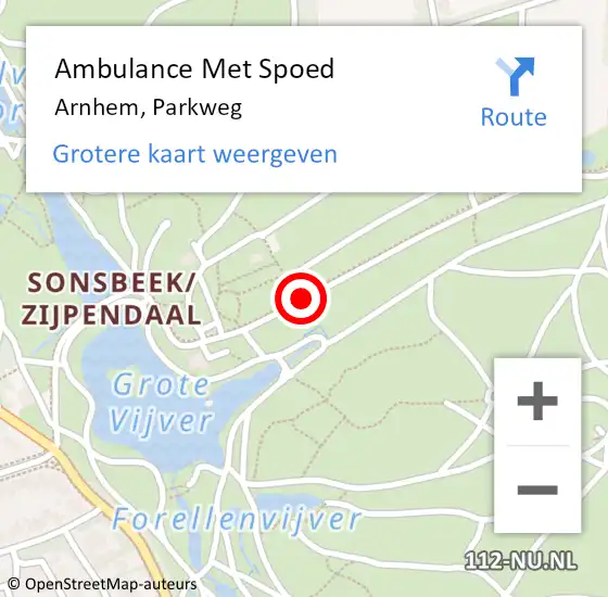 Locatie op kaart van de 112 melding: Ambulance Met Spoed Naar Arnhem, Parkweg op 12 mei 2021 21:53