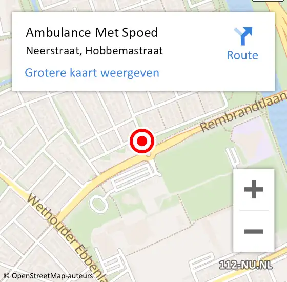 Locatie op kaart van de 112 melding: Ambulance Met Spoed Naar Neerstraat, Hobbemastraat op 13 mei 2021 13:35