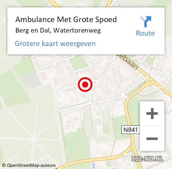Locatie op kaart van de 112 melding: Ambulance Met Grote Spoed Naar Berg en Dal, Watertorenweg op 13 mei 2021 14:33