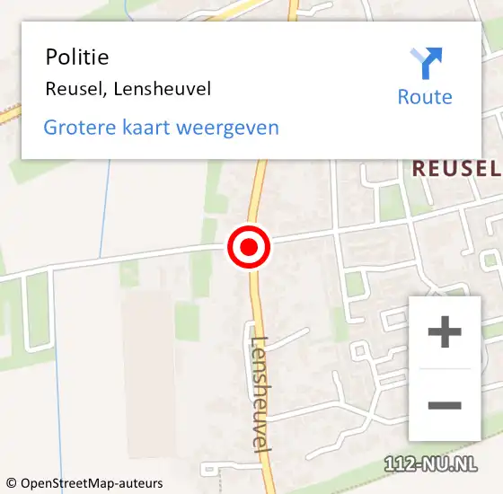 Locatie op kaart van de 112 melding: Politie Reusel, Lensheuvel op 13 mei 2021 14:47